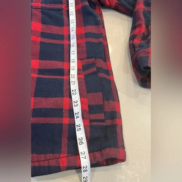 Duluth Trading Co Men Fire Hose Flannel Lined Hooded Limber Jac Red Blue Plaid M - Picture 8 of 9